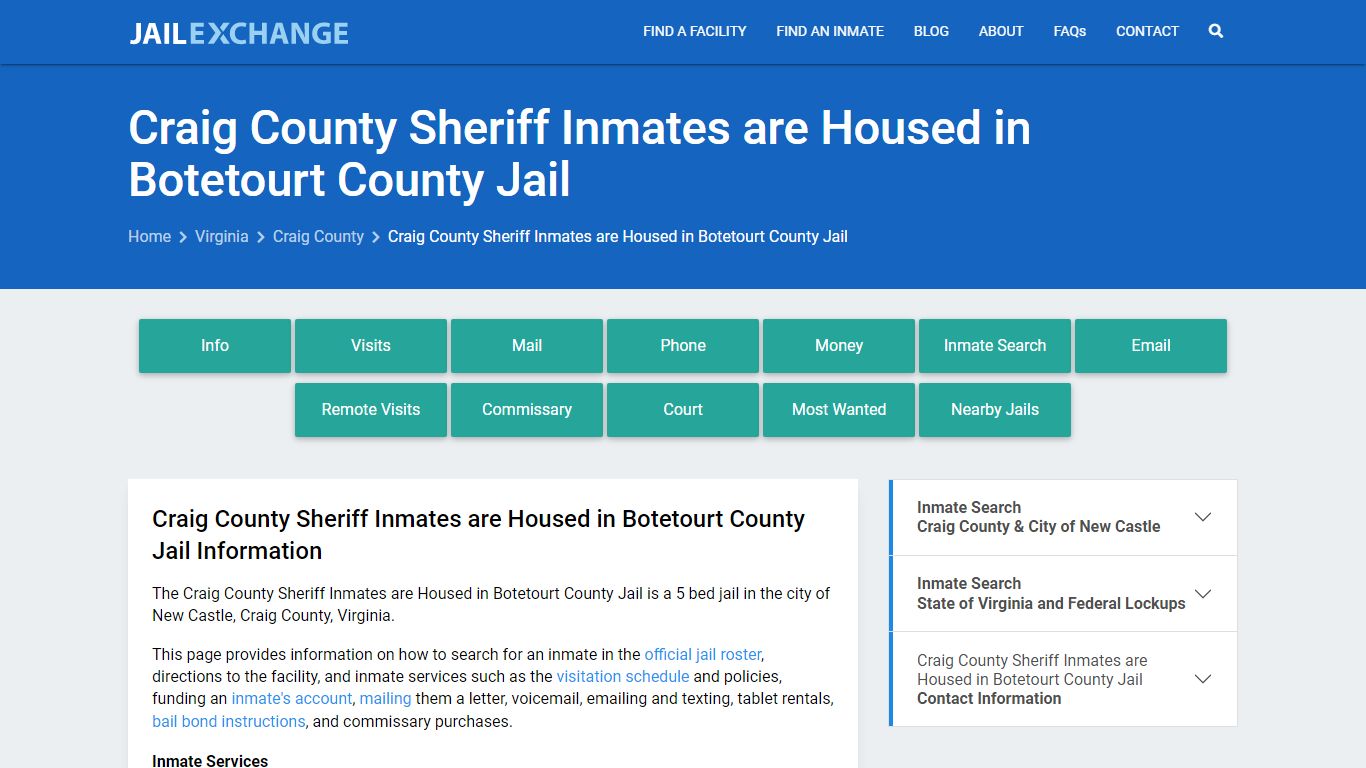 Craig County Sheriff Inmates are Housed in Botetourt County Jail