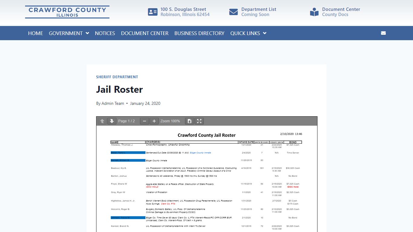 Jail Roster - Crawford County Illinois