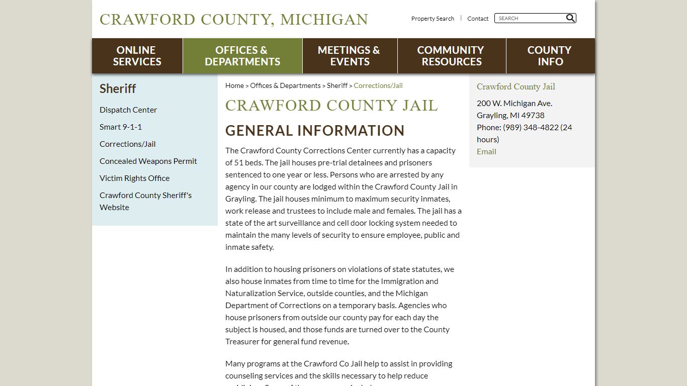 Crawford County Michigan, Corrections, County Jail