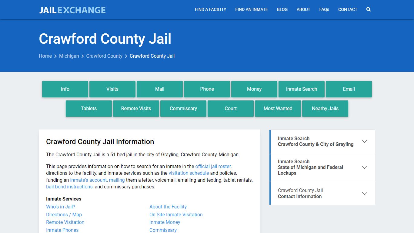 Crawford County Jail, MI Inmate Search, Information
