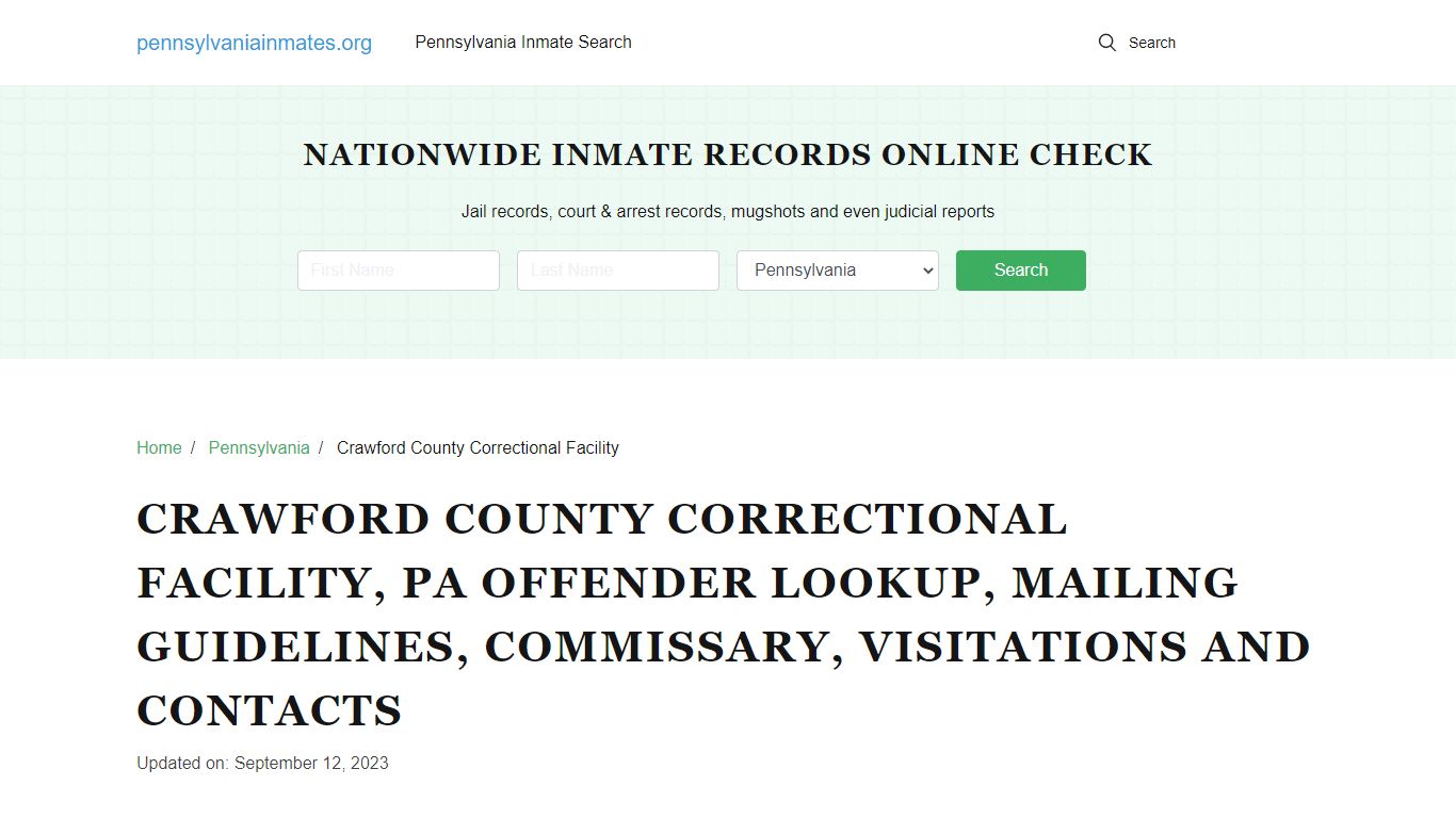 Crawford County Correctional Facility, PA: Inmate Search Options ...