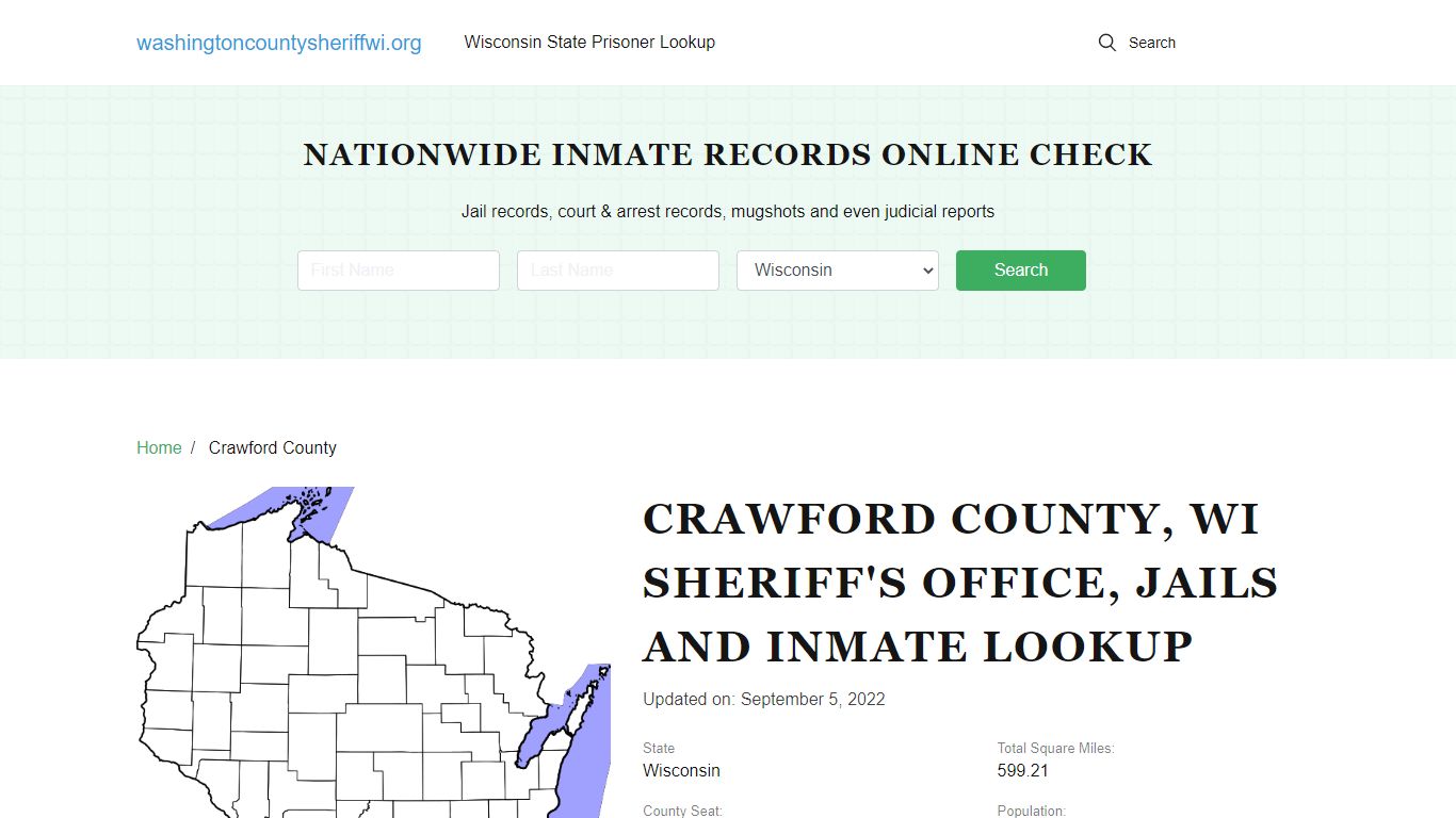 Crawford County WI Sheriff's Office, Jails and Inmate Lookup
