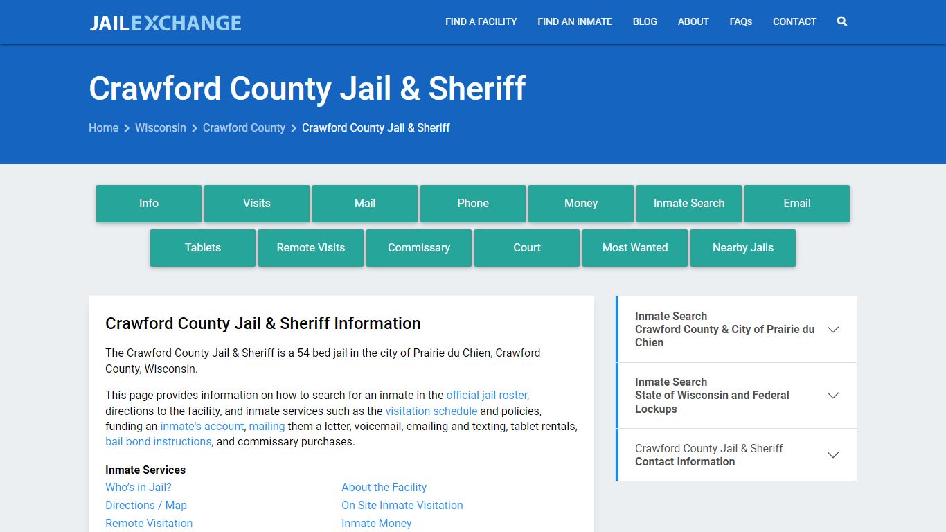 Crawford County Jail & Sheriff, WI Inmate Search, Information