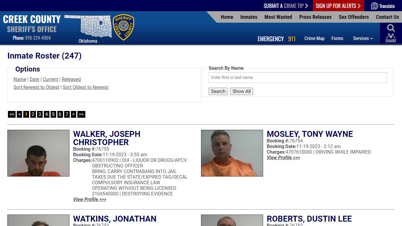 Inmate Roster (236) - Creek County OK Sheriff