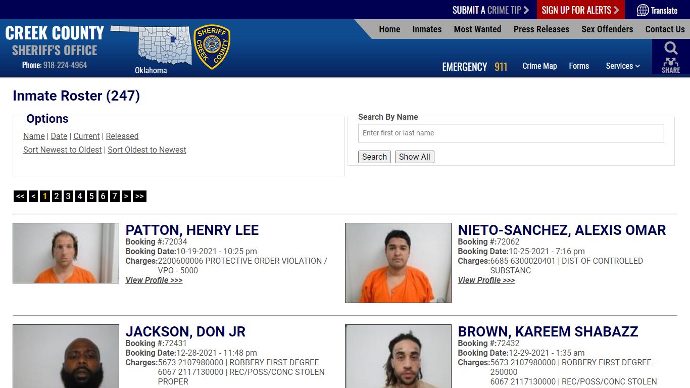 Inmate Roster (224) - Creek County OK Sheriff