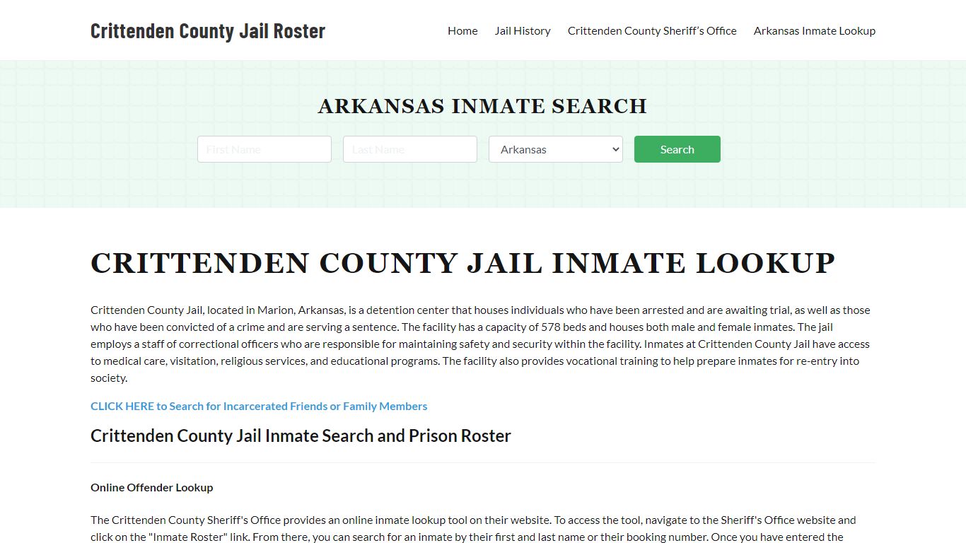 Crittenden County Jail Roster Lookup, AR, Inmate Search