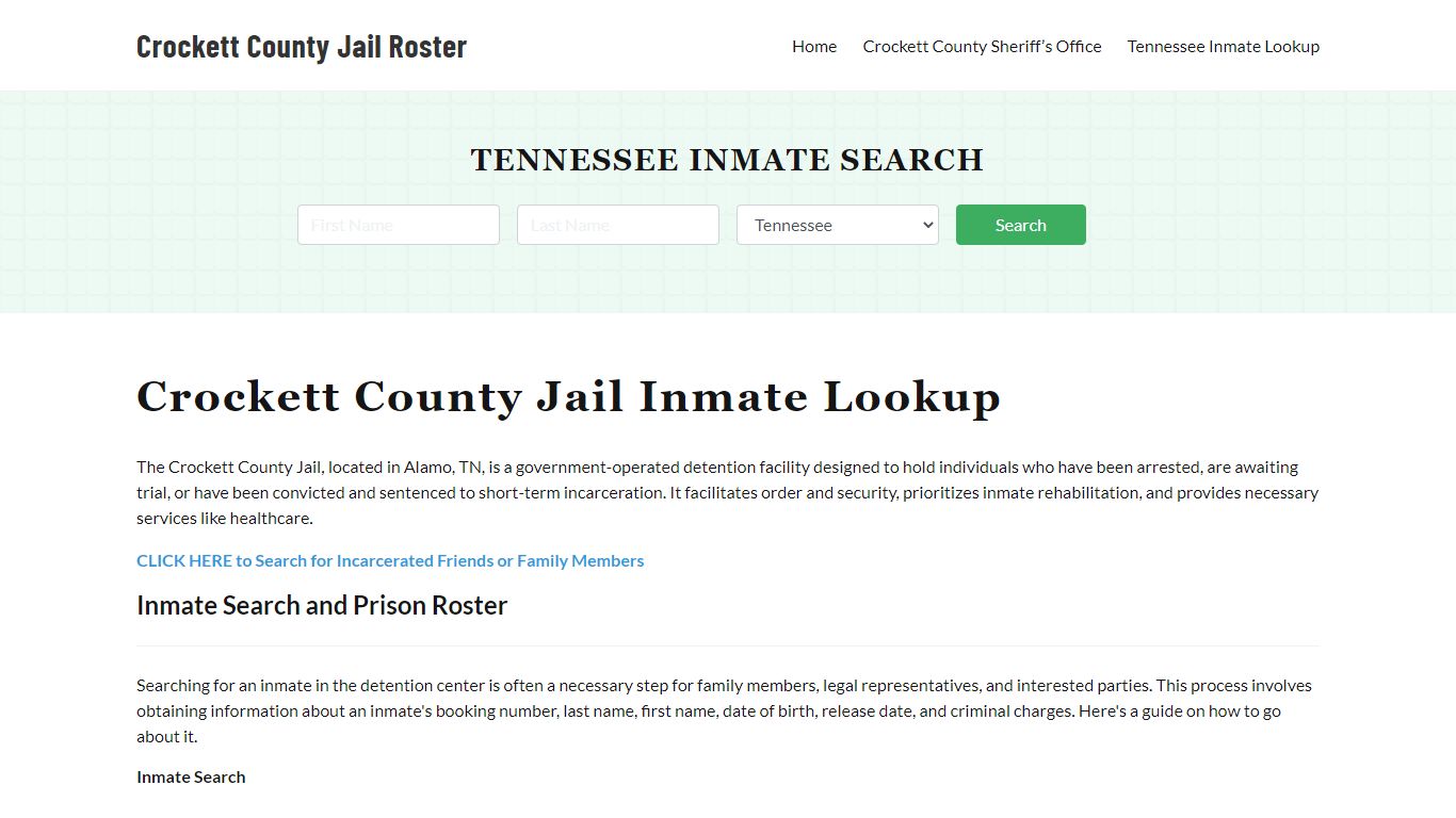 Crockett County Jail Roster Lookup, TN, Inmate Search