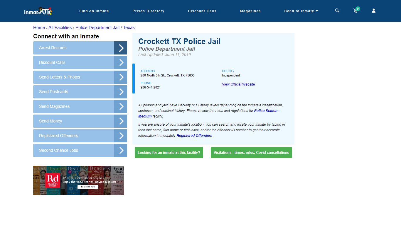 Crockett TX Police Jail & Inmate Search - Crockett, TX