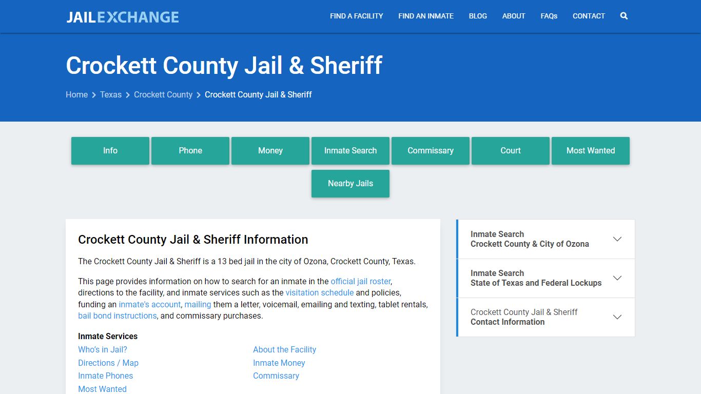 Crockett County Jail & Sheriff, TX Inmate Search, Information