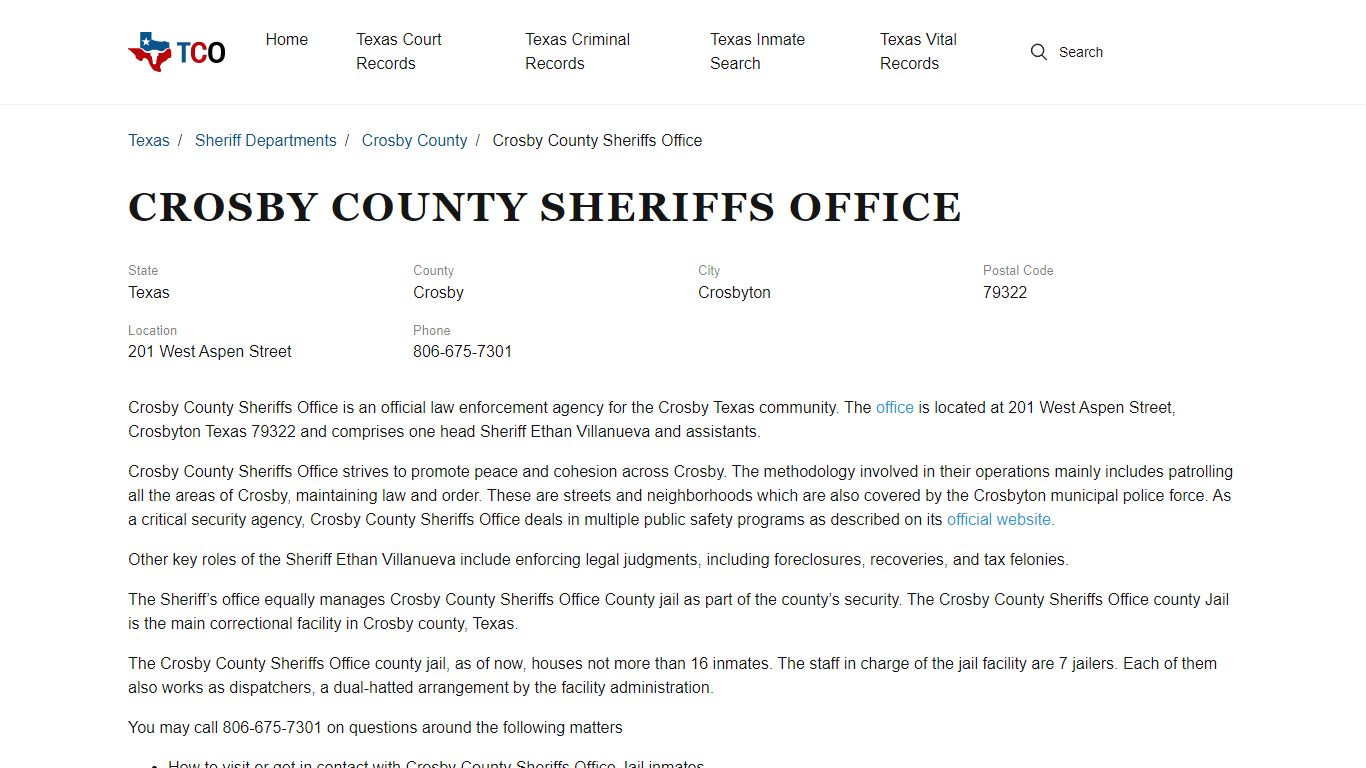 Crosby County Sheriffs Office - txcountyoffices.org