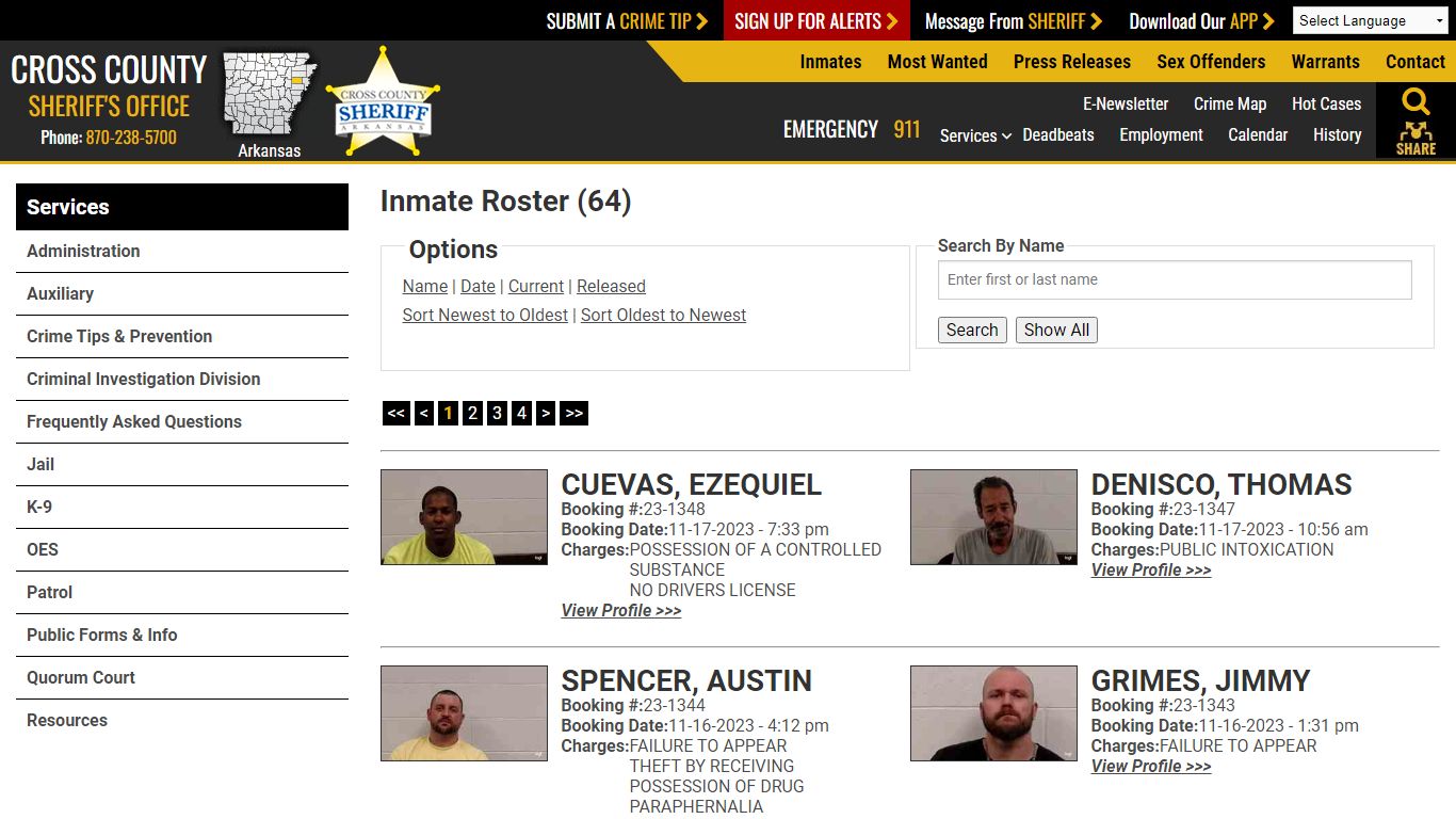 Inmate Roster (65) - Cross County Sheriff