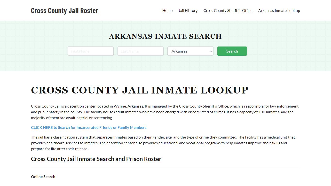 Cross County Jail Roster Lookup, AR, Inmate Search