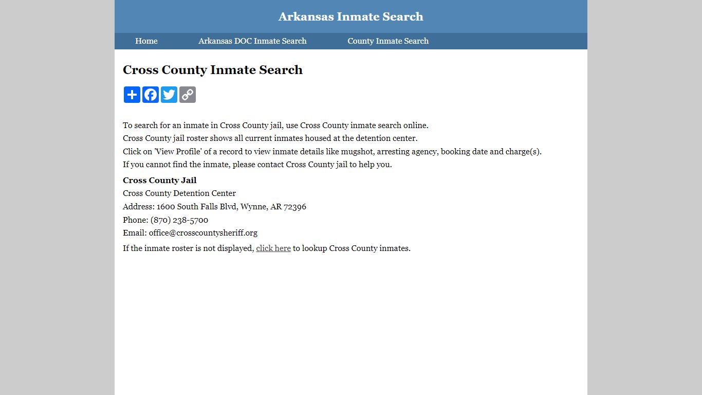 Cross County Inmate Search