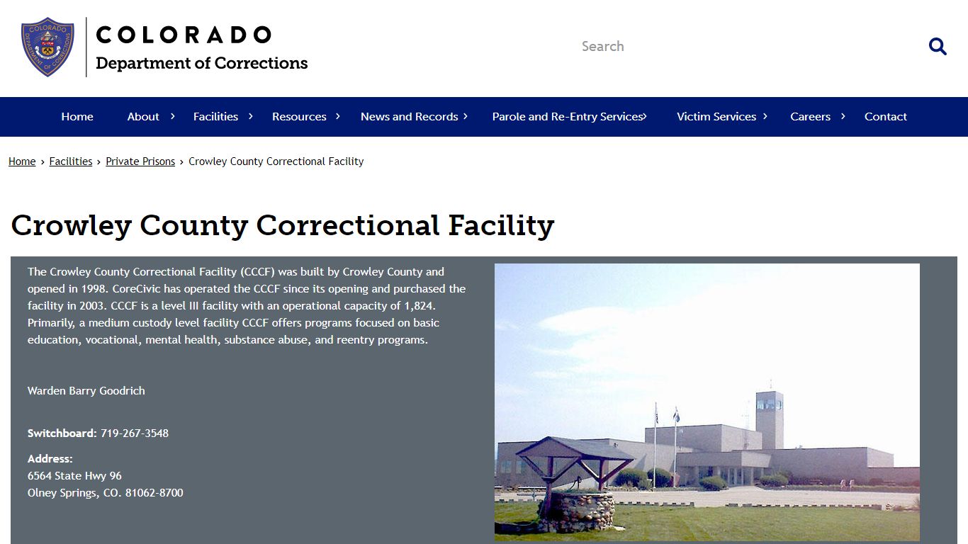 Crowley County Correctional Facility | Department of Corrections