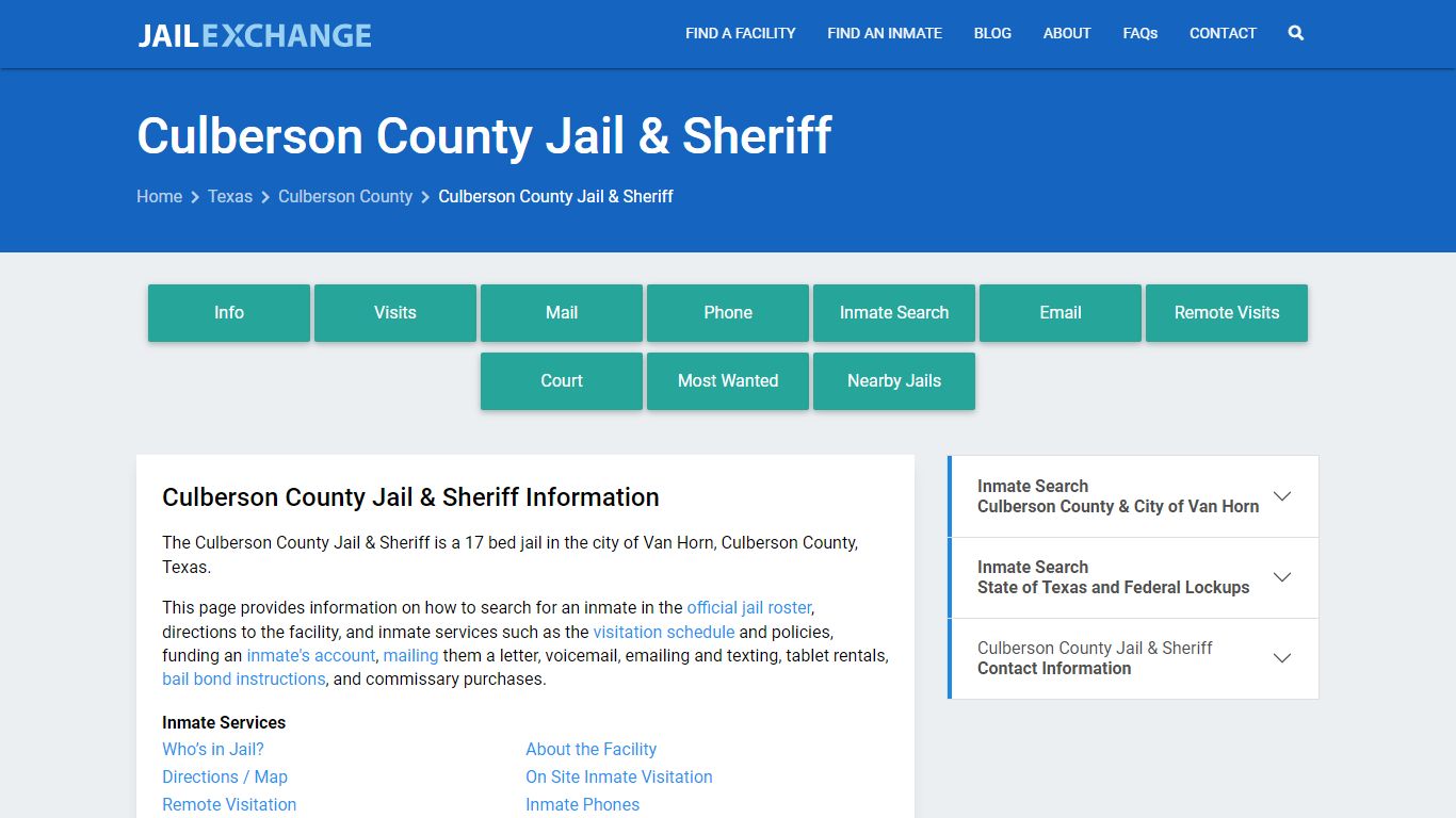 Culberson County Jail & Sheriff, TX Inmate Search, Information