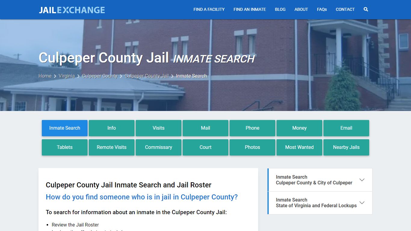 Inmate Search: Roster & Mugshots - Culpeper County Jail, VA