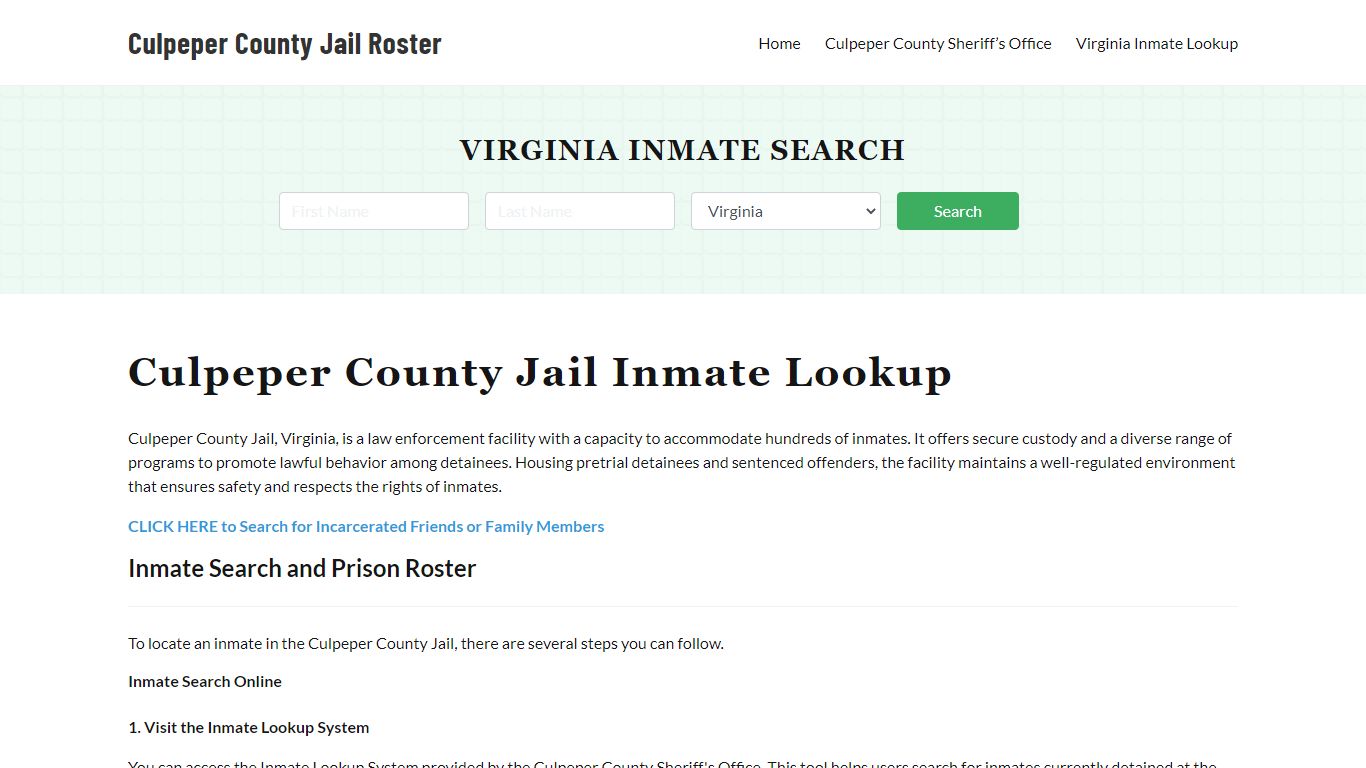 Culpeper County Jail Roster Lookup, VA, Inmate Search
