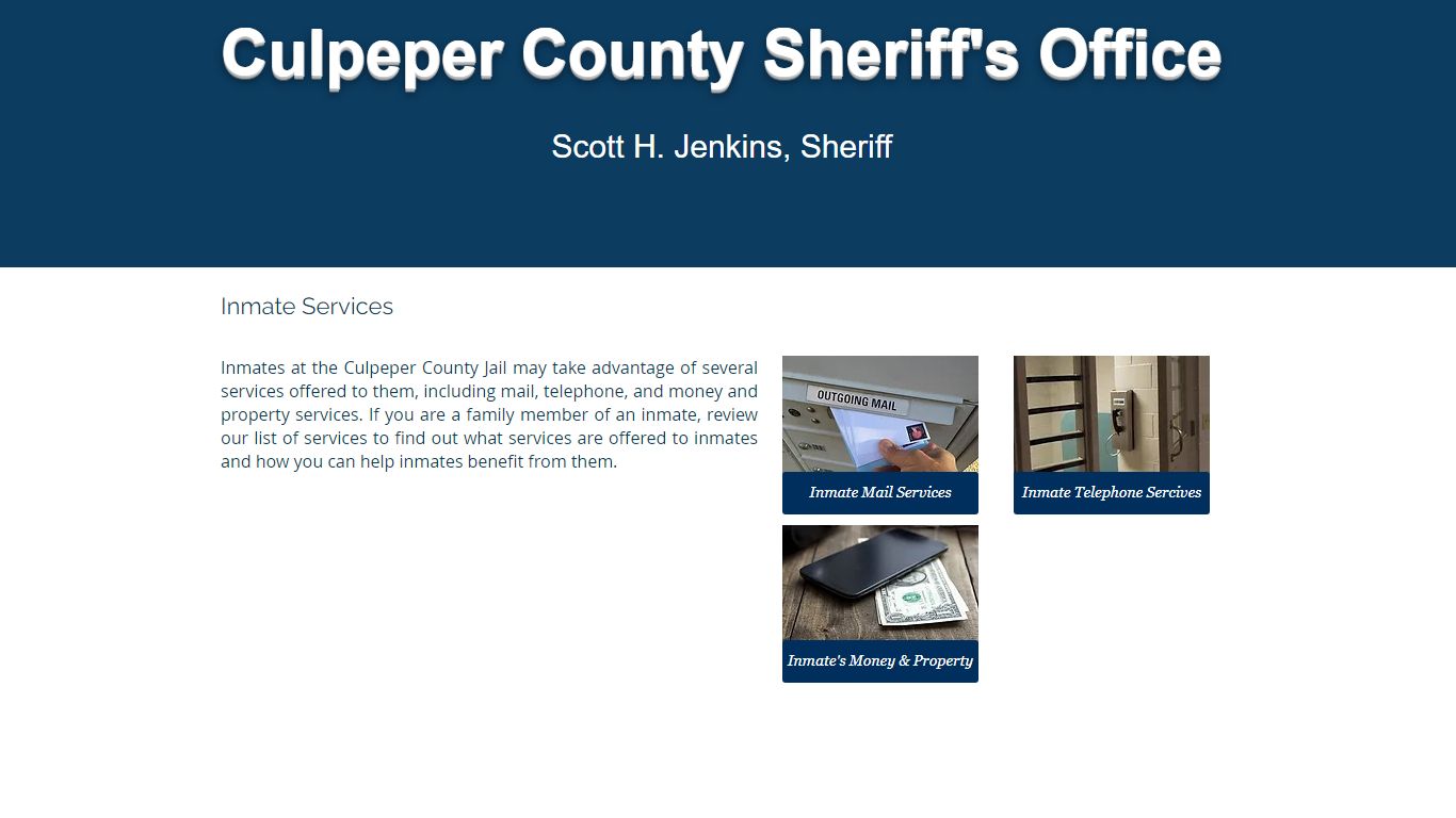 Inmate Services | culpepersheriff