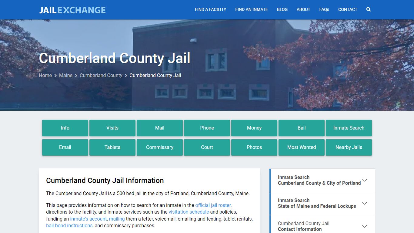 Cumberland County Jail, ME Inmate Search, Information