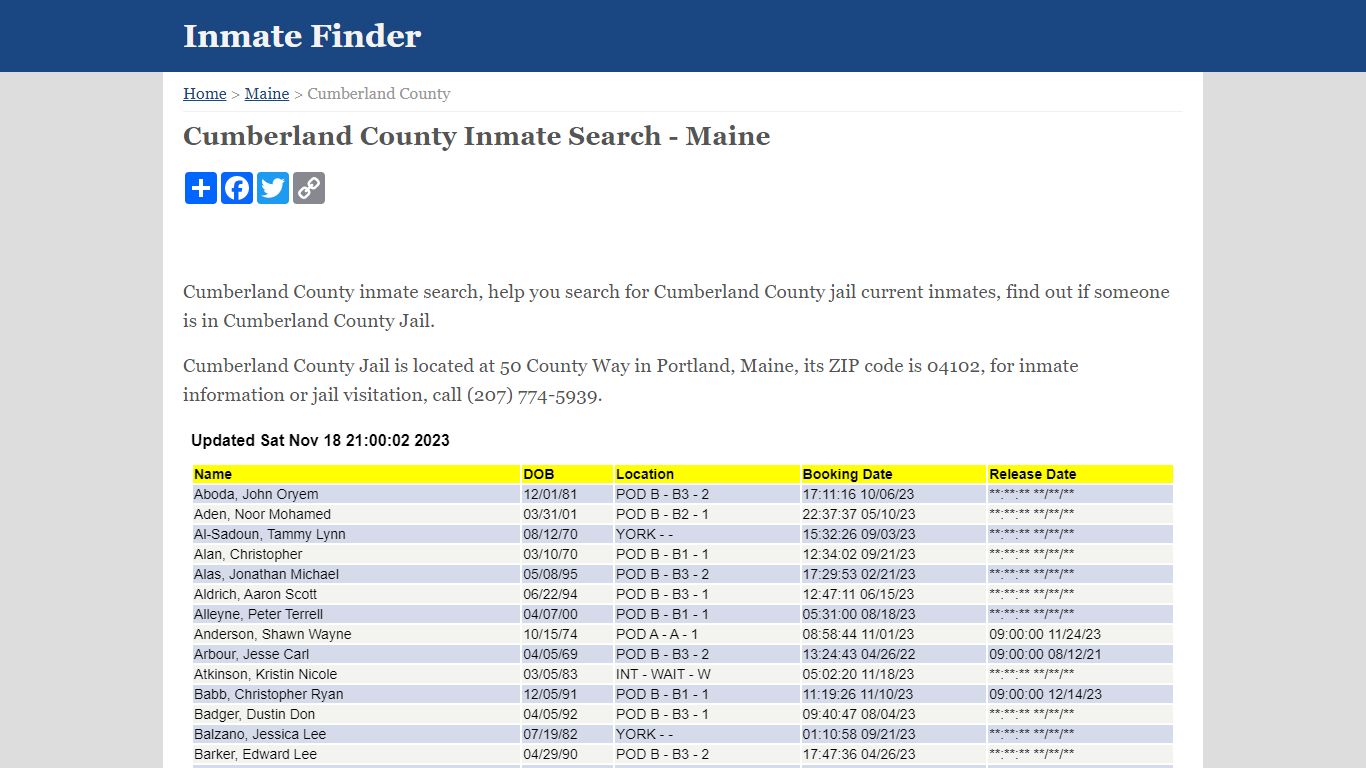 Cumberland County Inmate Search - Maine - Inmate Finder