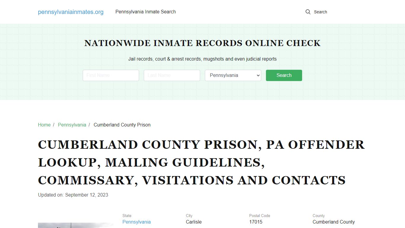 Cumberland County Prison, PA: Inmate Search Options, Visitations, Contacts