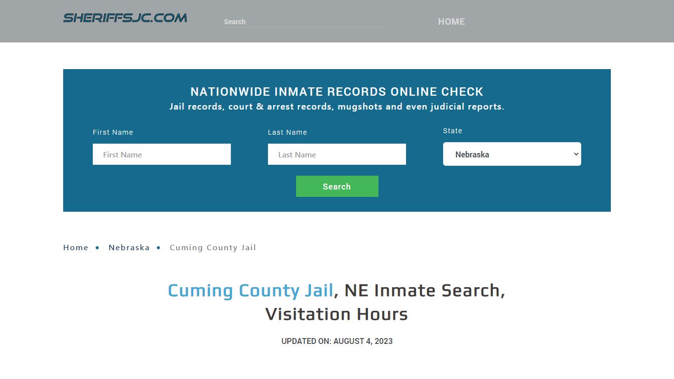 Cuming County Jail, NE Inmate Search, Visitation Hours