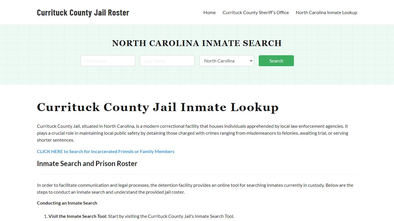 Currituck County Jail Roster Lookup, NC, Inmate Search
