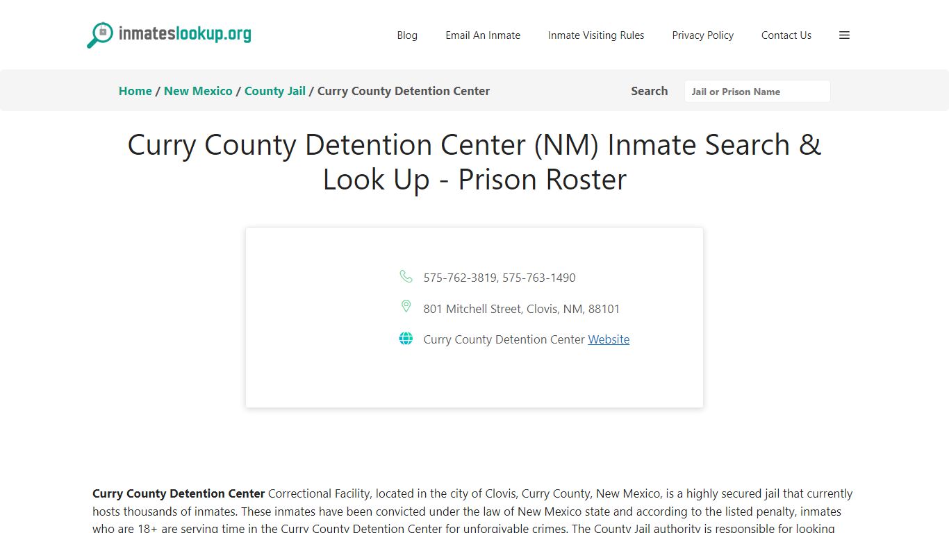 Curry County Detention Center (NM) Inmate Search & Look Up - Inmate Lookup