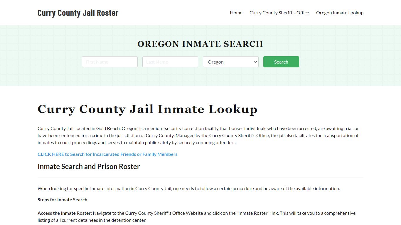 Curry County Jail Roster Lookup, OR, Inmate Search