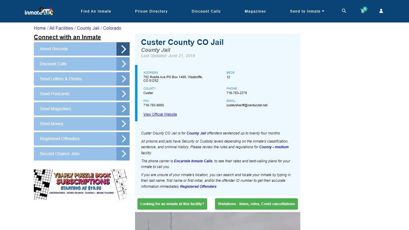 Custer County CO Jail - Inmate Locator - Westcliffe, CO