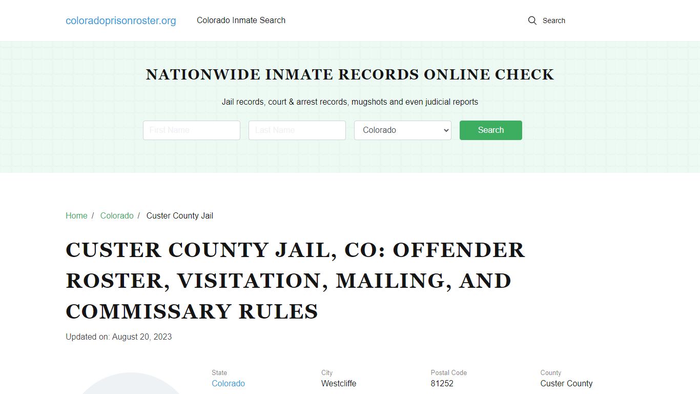 Custer County Jail, CO: Inmate Lookup, Visitations, Contacts