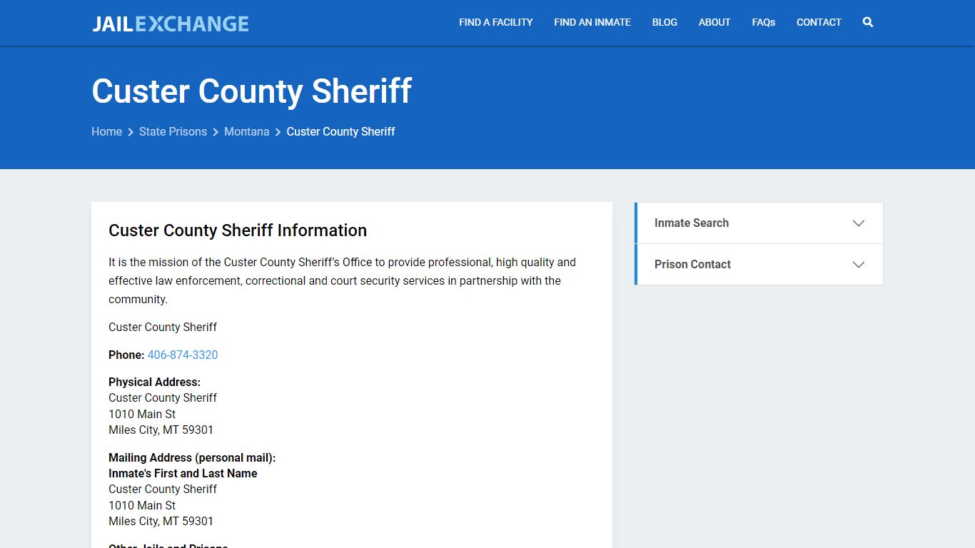 Custer County Sheriff Inmate Search, MT - Jail Exchange