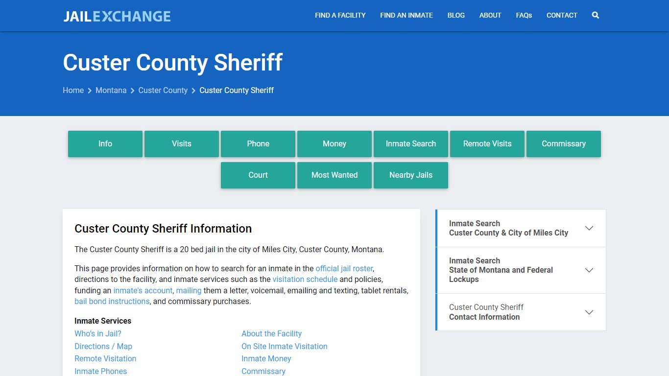 Custer County Sheriff, MT Inmate Search, Information - Jail Exchange
