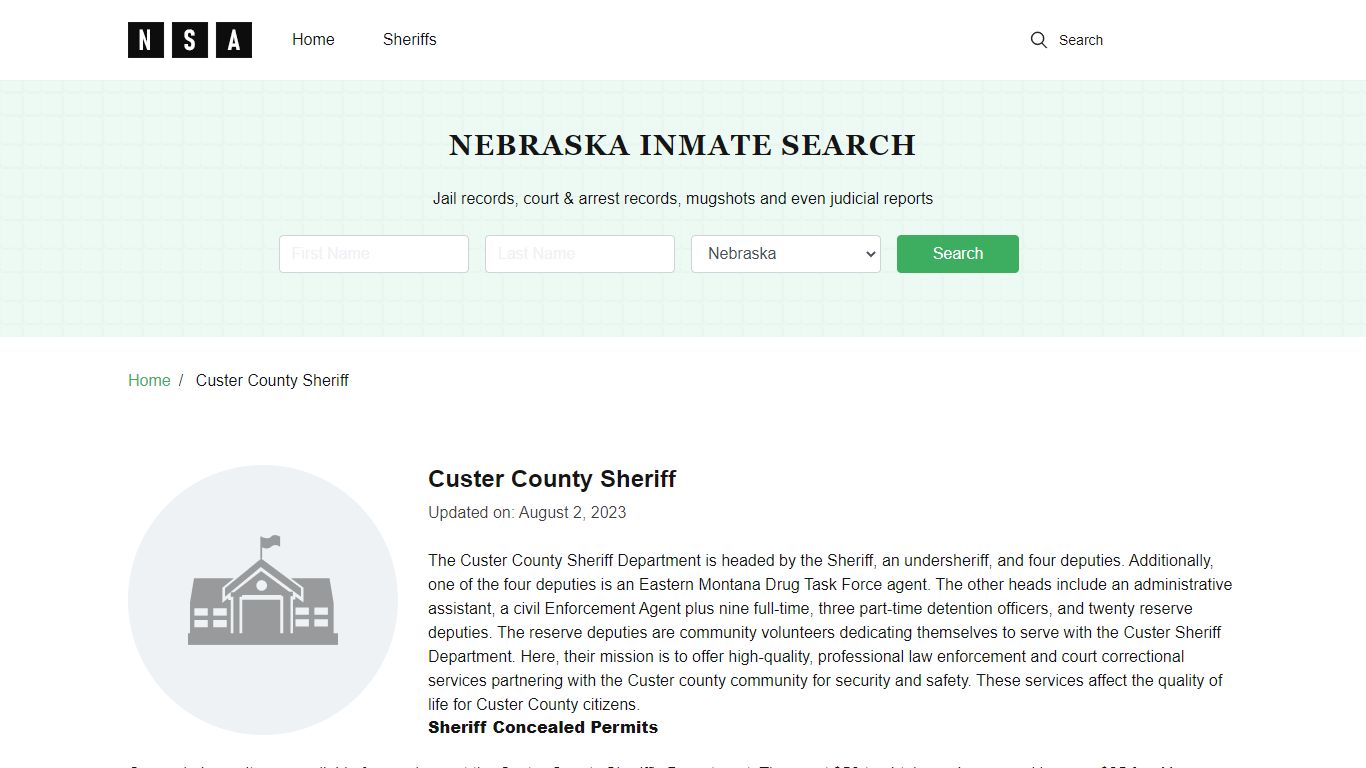 Custer County Sheriff, Nebraska and County Jail Information