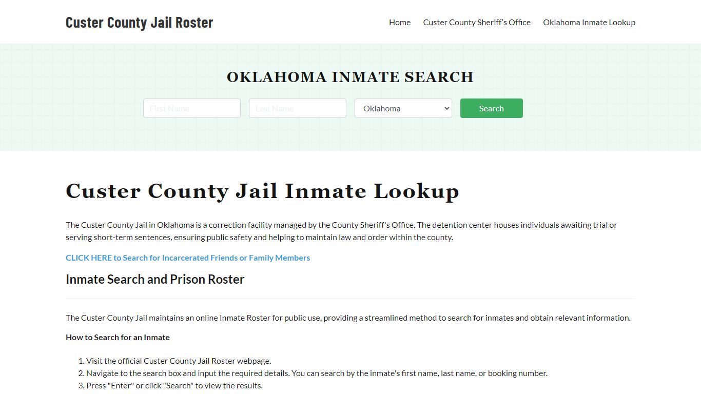Custer County Jail Roster Lookup, OK, Inmate Search