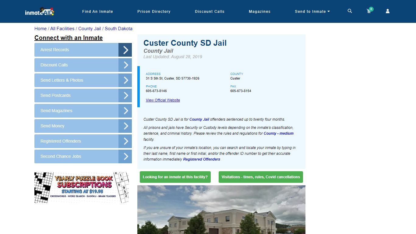 Custer County SD Jail - Inmate Locator - Custer, SD