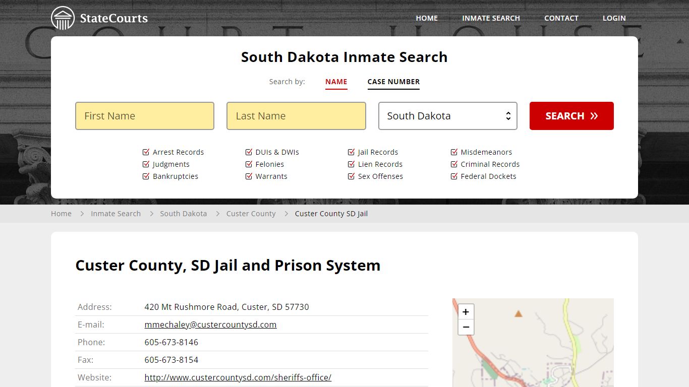 Custer County SD Jail Inmate Records Search, South Dakota - StateCourts