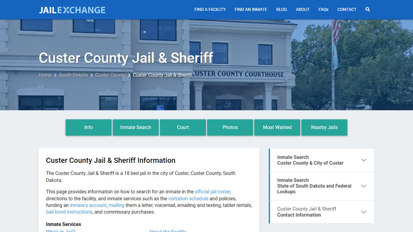 Custer County Jail & Sheriff, SD Inmate Search, Information