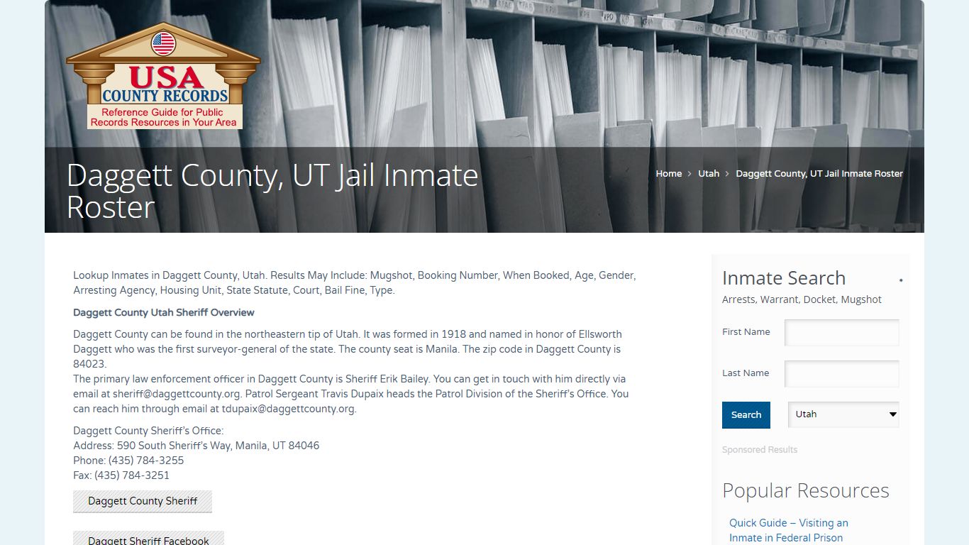 Daggett County, UT Jail Inmate Roster | Name Search
