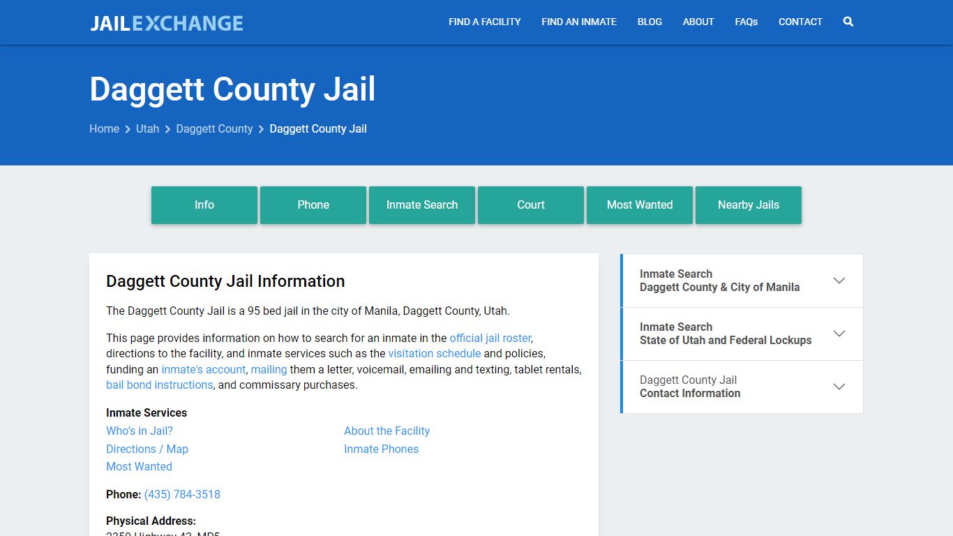 Daggett County Jail, UT Inmate Search, Information