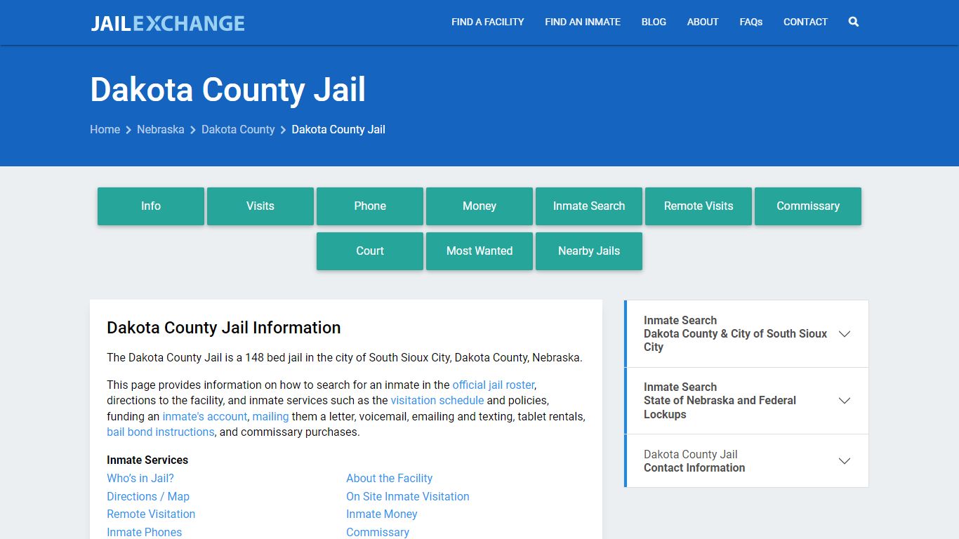 Dakota County Jail, NE Inmate Search, Information