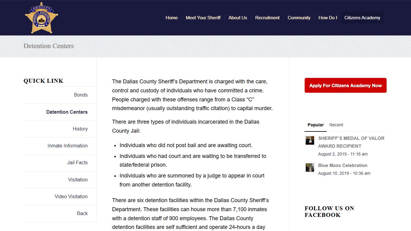 Detention Centers – Sheriff Department - Dallas County