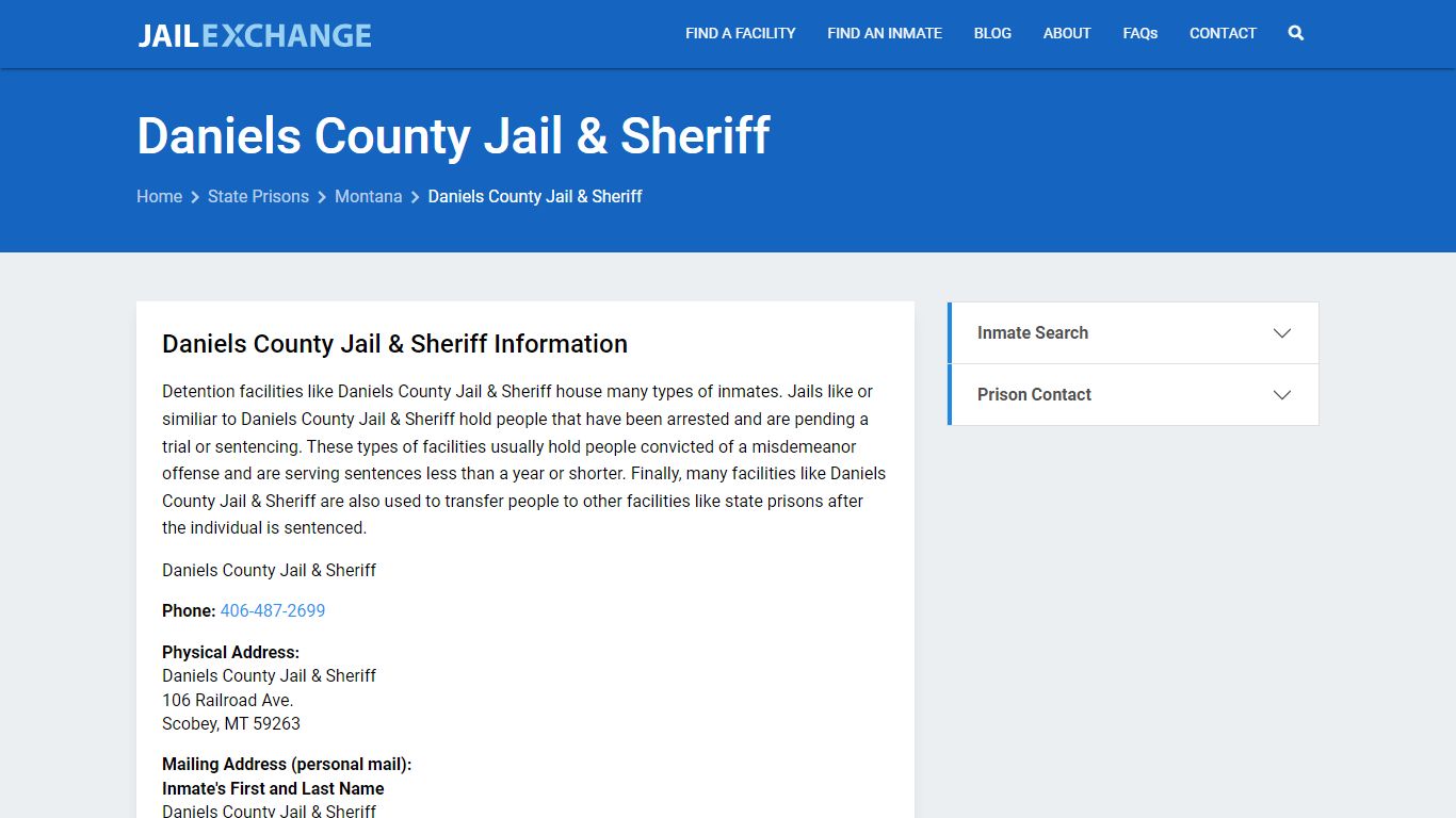 Daniels County Jail & Sheriff Inmate Search, MT - Jail Exchange