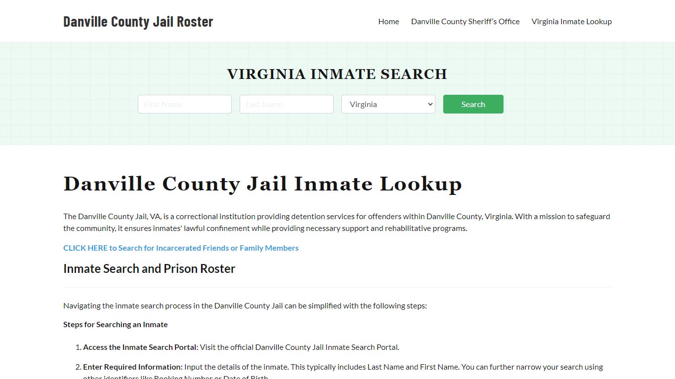 Danville County Jail Roster Lookup, VA, Inmate Search