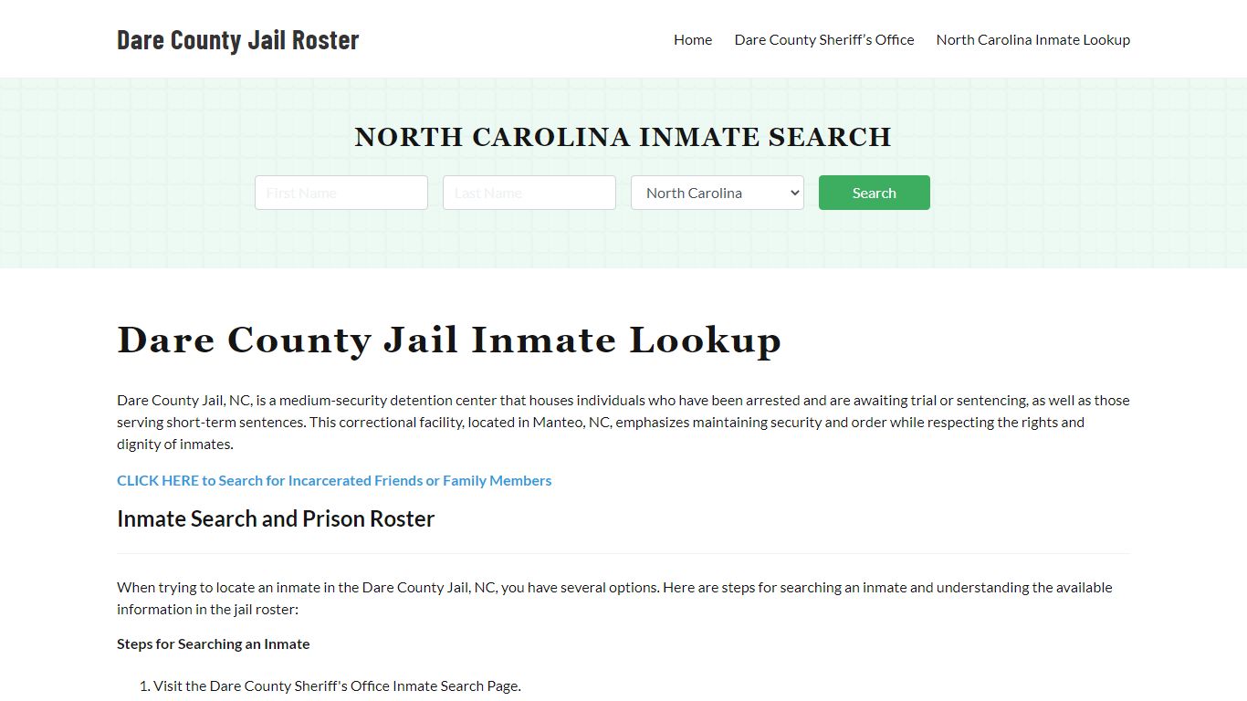 Dare County Jail Roster Lookup, NC, Inmate Search