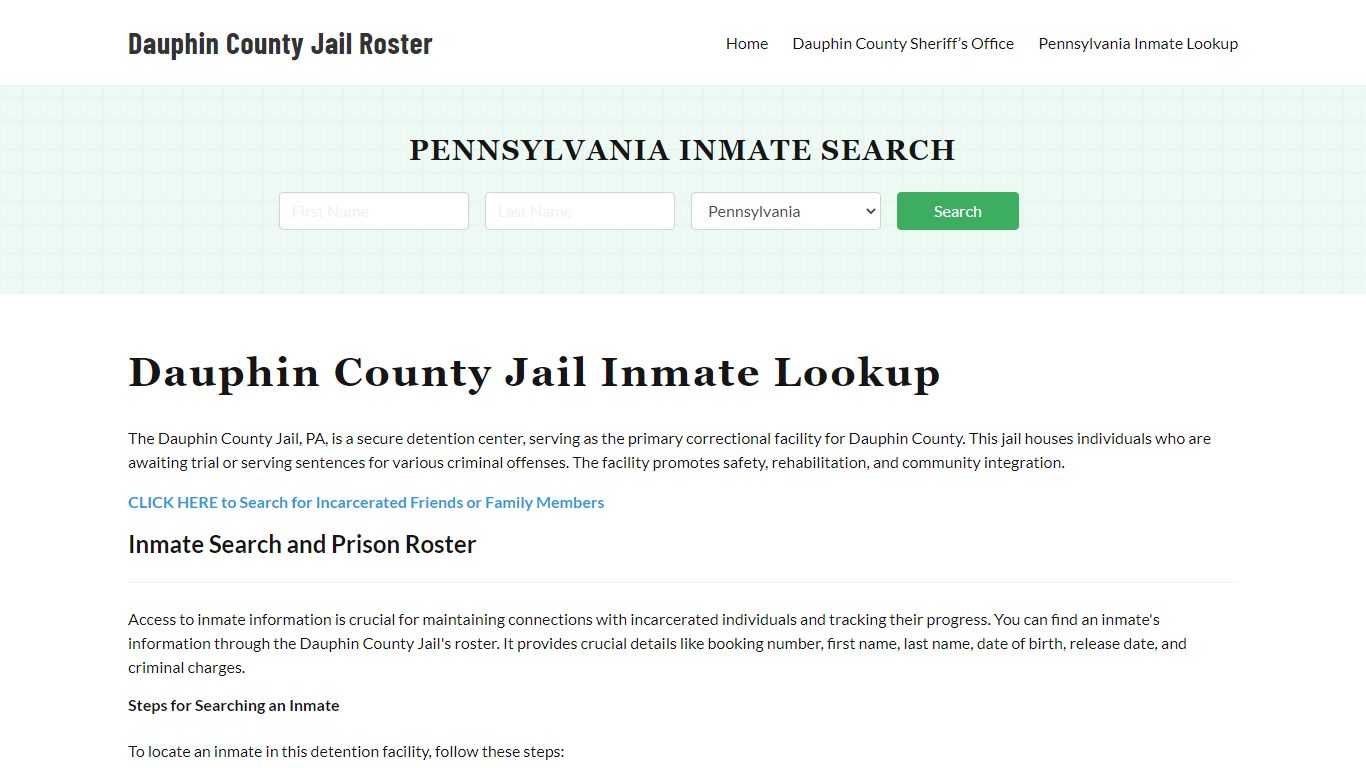 Dauphin County Jail Roster Lookup, PA, Inmate Search