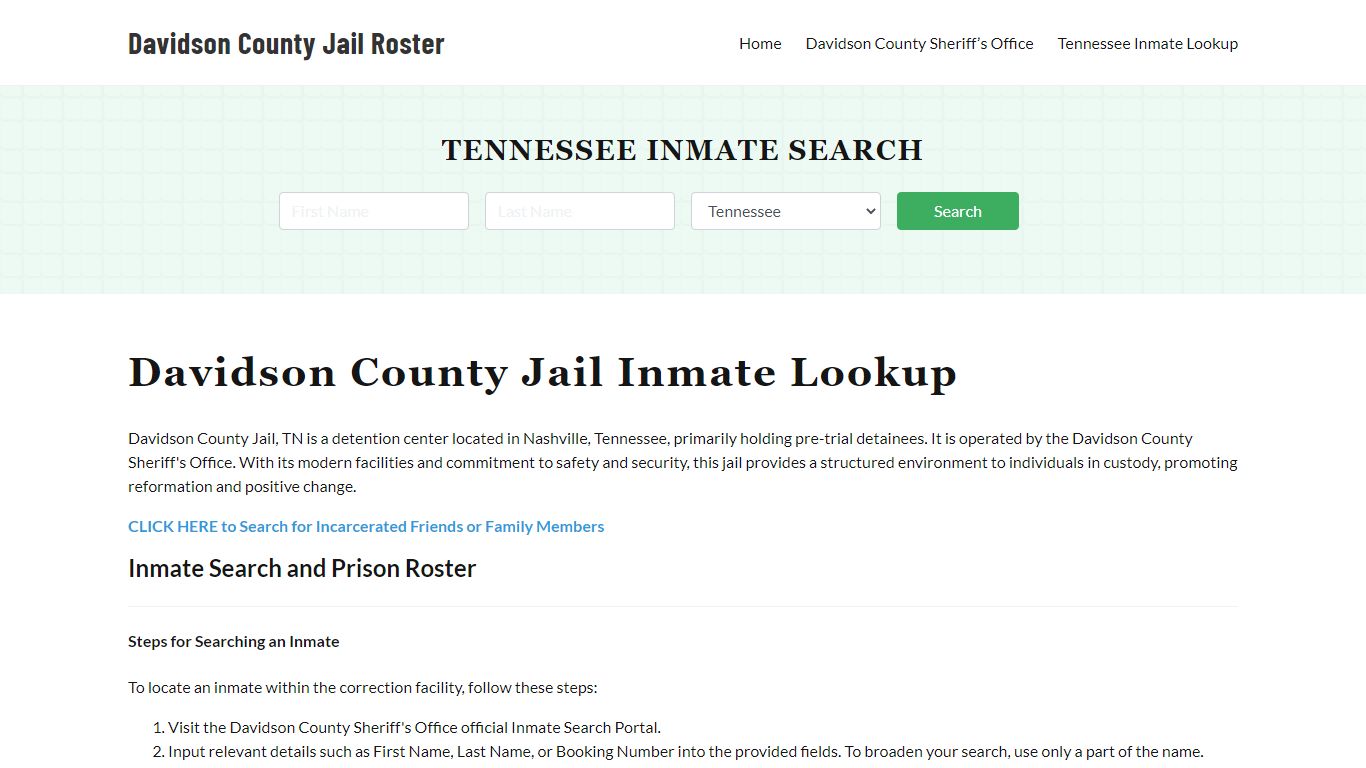 Davidson County Jail Roster Lookup, TN, Inmate Search