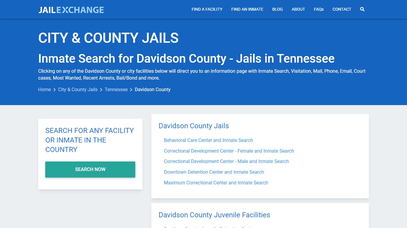 Inmate Search for Davidson County | Jails in Tennessee - Jail Exchange