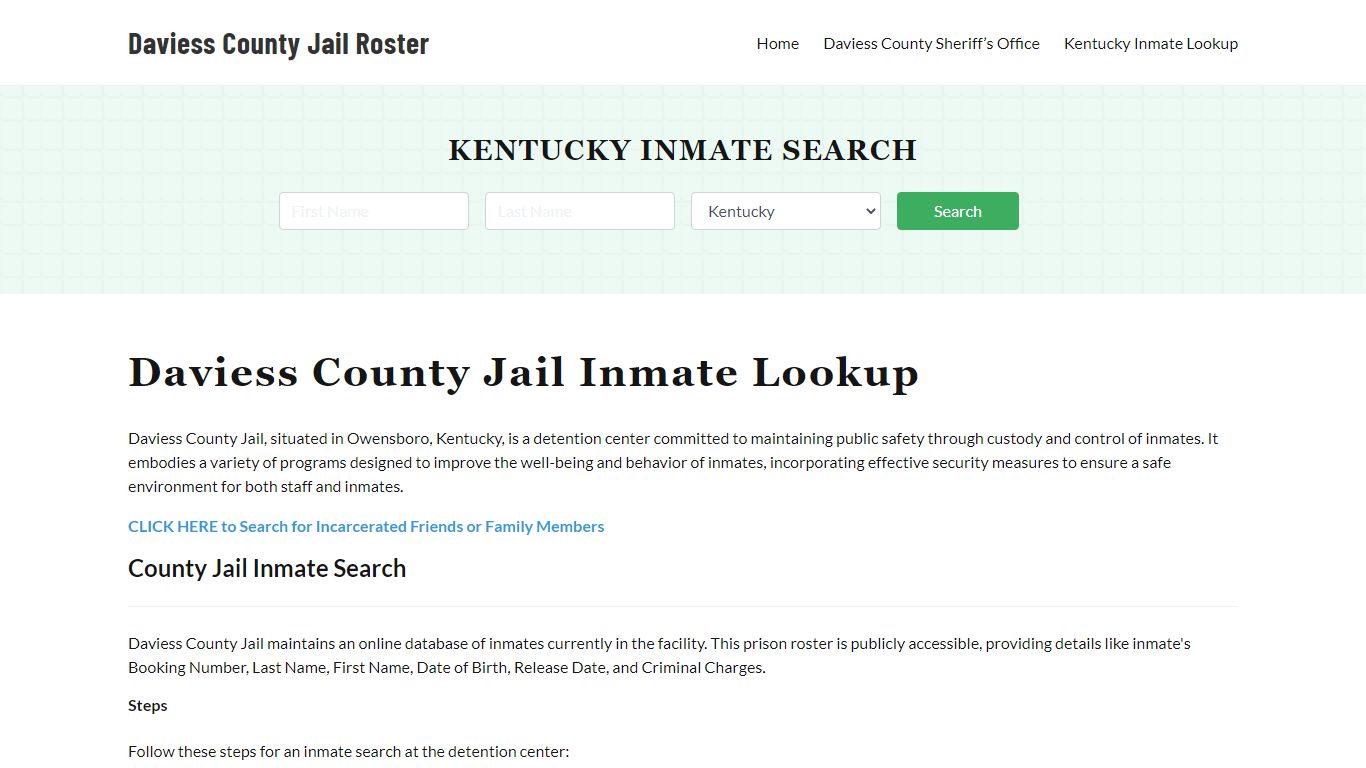 Daviess County Jail Roster Lookup, KY, Inmate Search