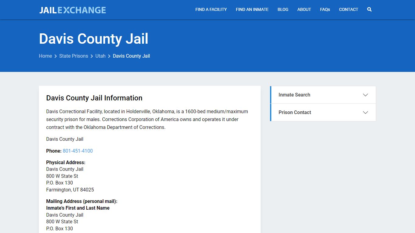 Davis County Jail Inmate Search, UT - Jail Exchange